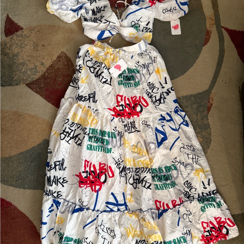 L'ATISTE White Maxi Dress with Graffiti Print